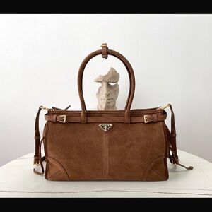 Brown Prada Suede Designer Handbag